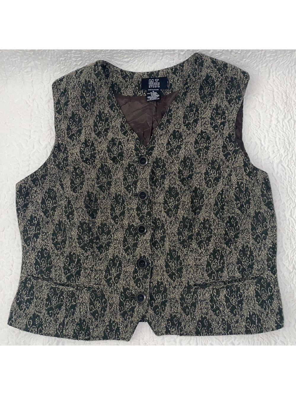 M.T. Morgan Taylor Studio Button Down Floral Print Wool Blend Vest